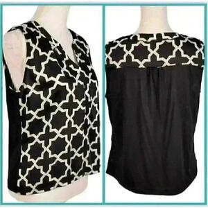 HANNA & GRACIE Woman's BLACK/WHITE Top Sleeveless Blouse Lightweight size Lg